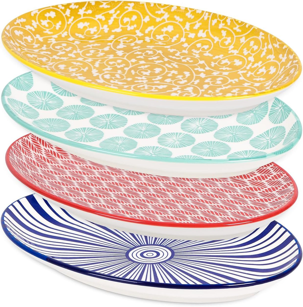 Selamica 14 Inch Oval Large Ceramic Serving Platter Set of 4, Vintage Blue
