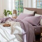 MooMee Sheet Set 100% Washed Cotton Linen-Like Extra Deep Pocket Queen
