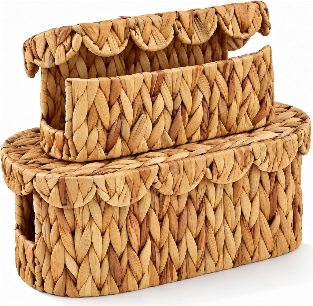 Patelai 2 Pcs Cable Management Boxes with Scalloped Lids, Large & Small