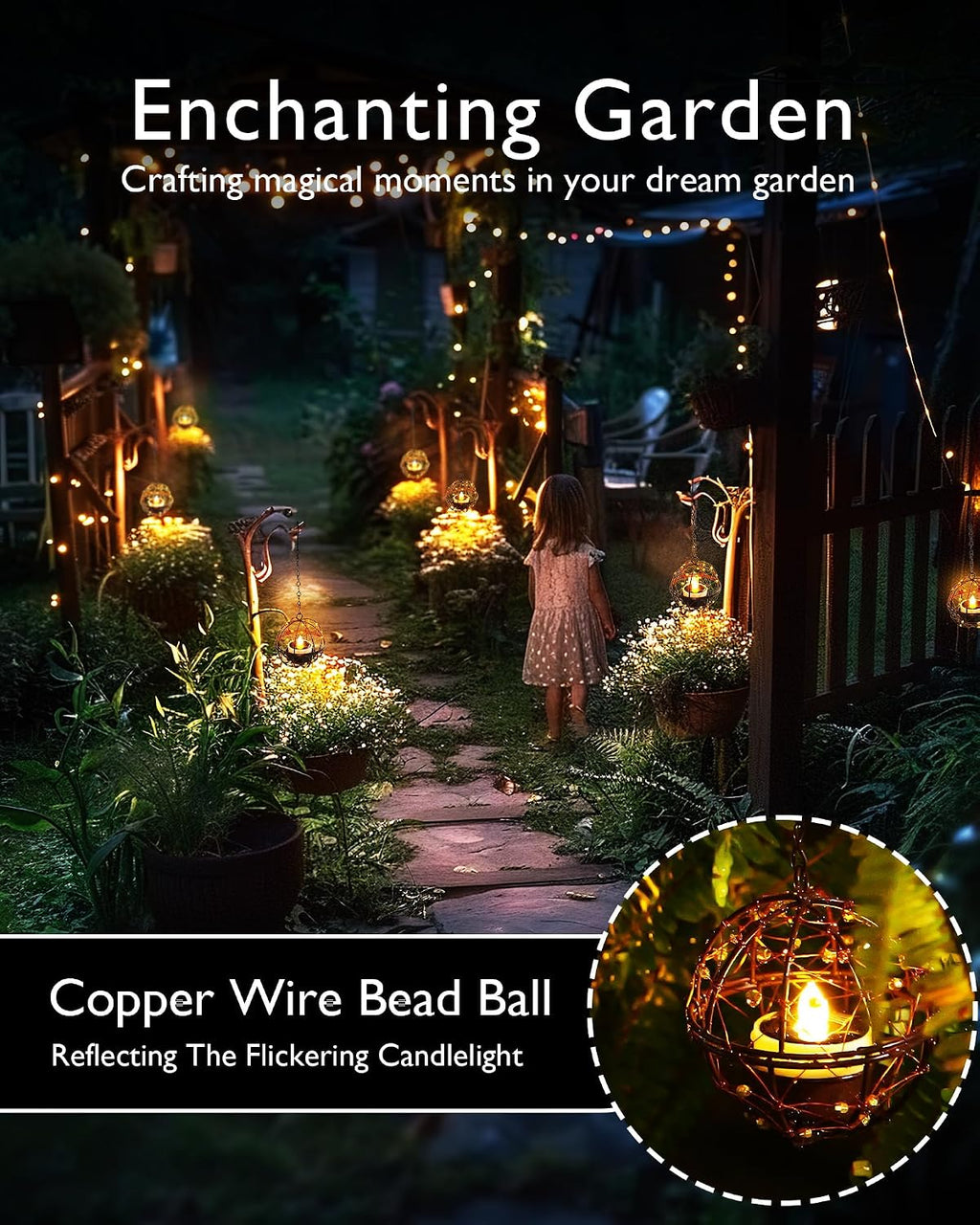 Homemory 4-Pack Beaded Solar Hanging Lanterns, Dusk to Dawn, Waterproof