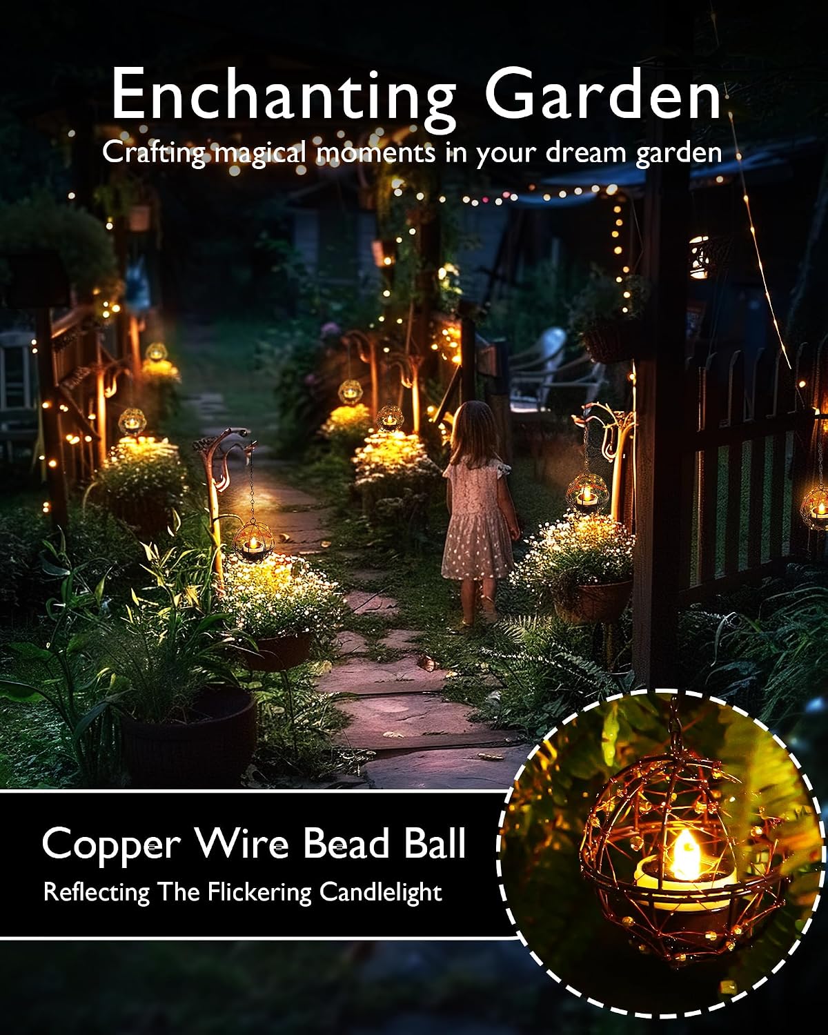 Homemory 4-Pack Beaded Solar Hanging Lanterns, Dusk to Dawn, Waterproof