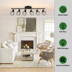 Baocuz 6-Lights Black Semi Flush Mount Ceiling Light, Multi-Directional Ceiling Light Fixtures, Rotatable Kitchen Track Lighting Fixtures with Wire Cages for Living Room, Dining Table, Foyer