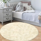 Cream White Round Rugs for Bedroom: 4ft Circle Fluffy Shag Soft Washable Rug - Image 5