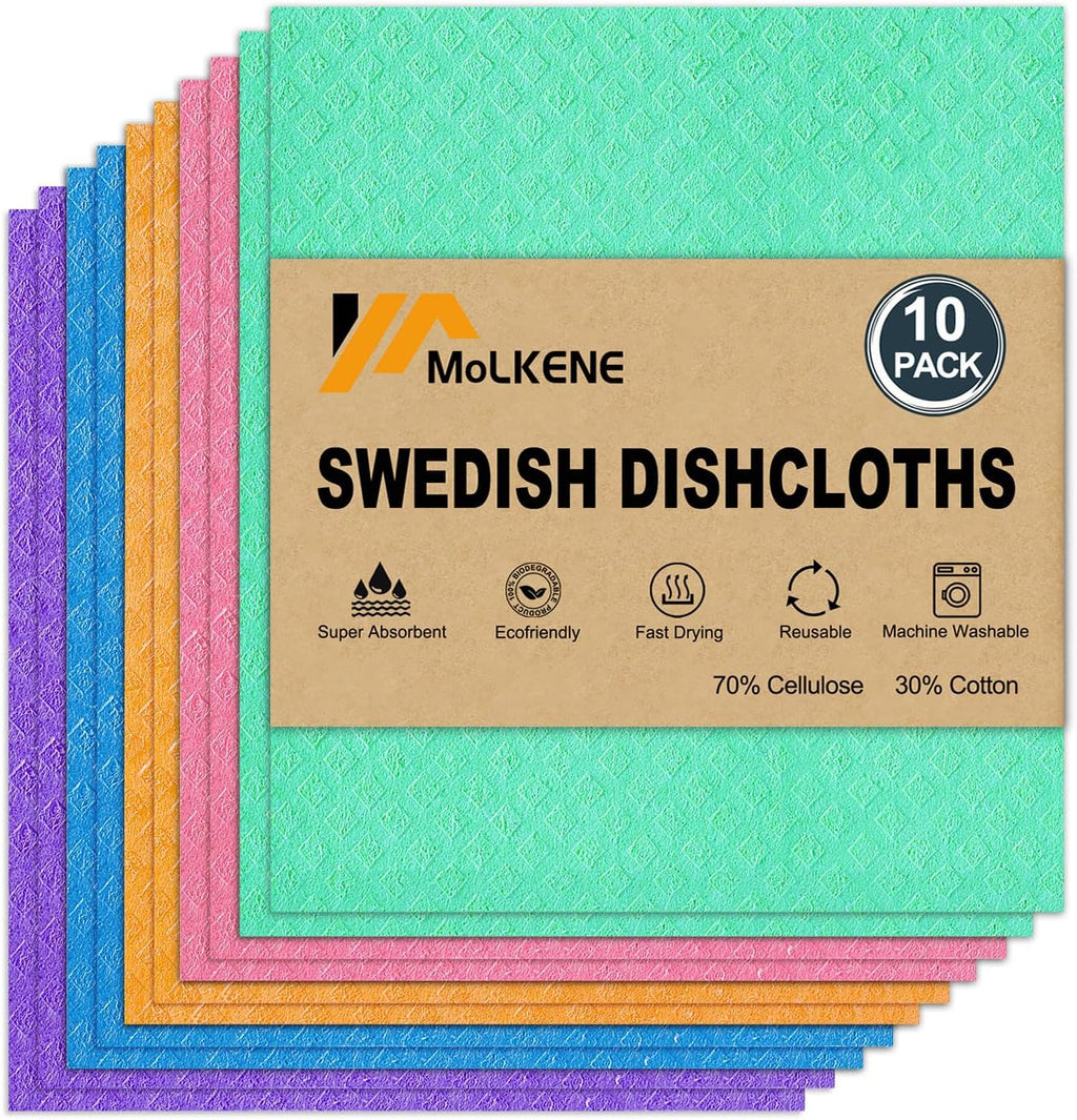 MoLKENE Swedish Dishcloths for Kitchen, 10 Pack, Assorted Colors