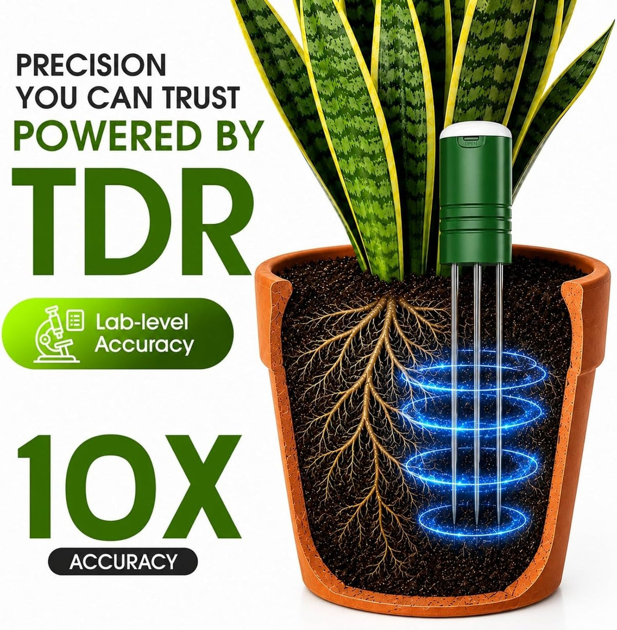 4-in-1 Soil Moisture Meter for Plants ,Soil Temperature /Moisture /Sunlight Time, Large Screen, Garden Soil Tester for Lawn, Farm, Houseplants，Wireless Indoor/Outdoor Plant Water Meter (Dark Black)