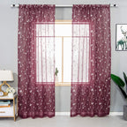AmHoo 2 Panels Embroidered Leaf Pattern Semi Sheer Curtains Foliage Floral Voile Window Draperies Treatment for Bedroom Living Room Rod Pocket Burgundy Red 53 x 95 Inch