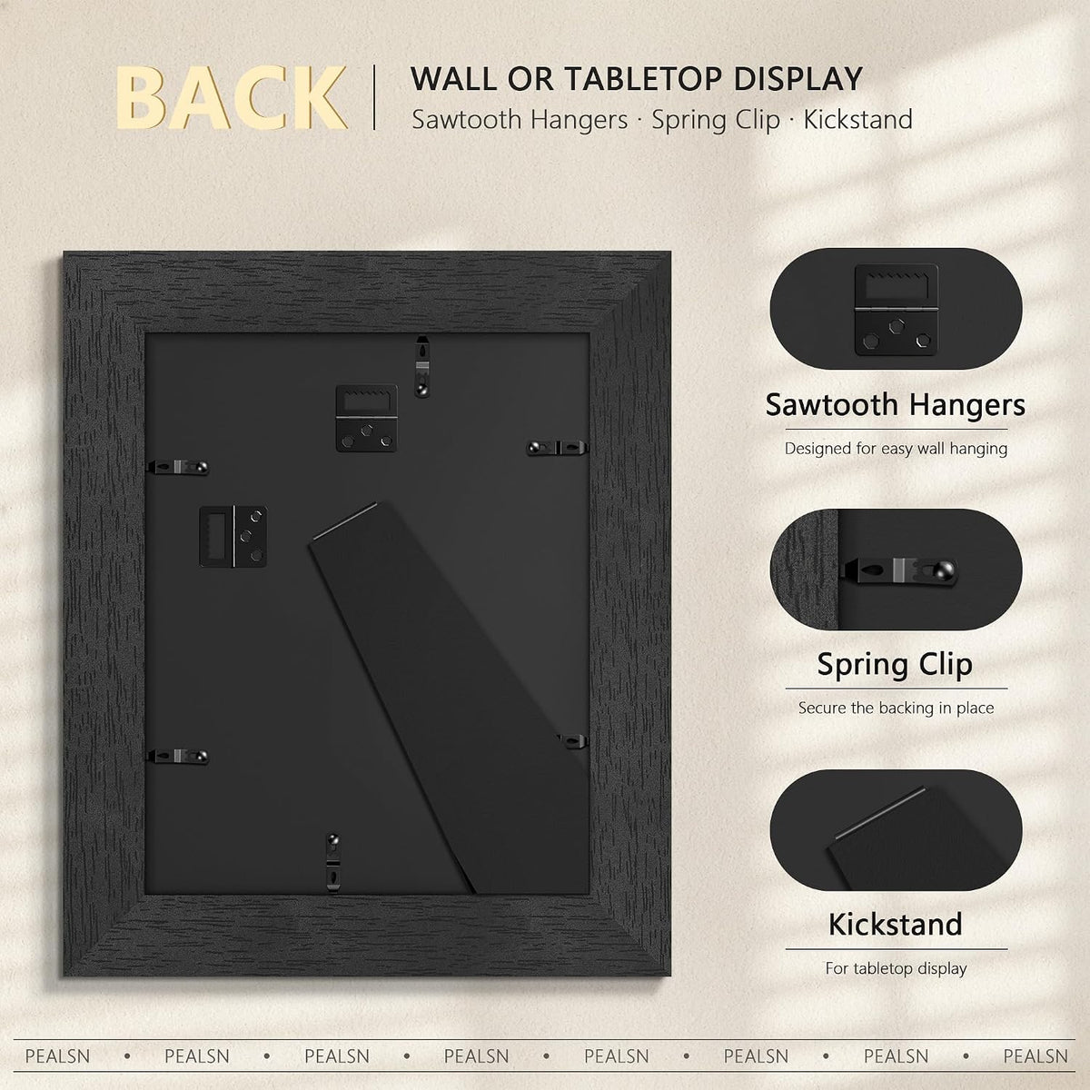 PEALSN 8x10 Picture Frame, Real Glass, Wall & Tabletop Display, Black