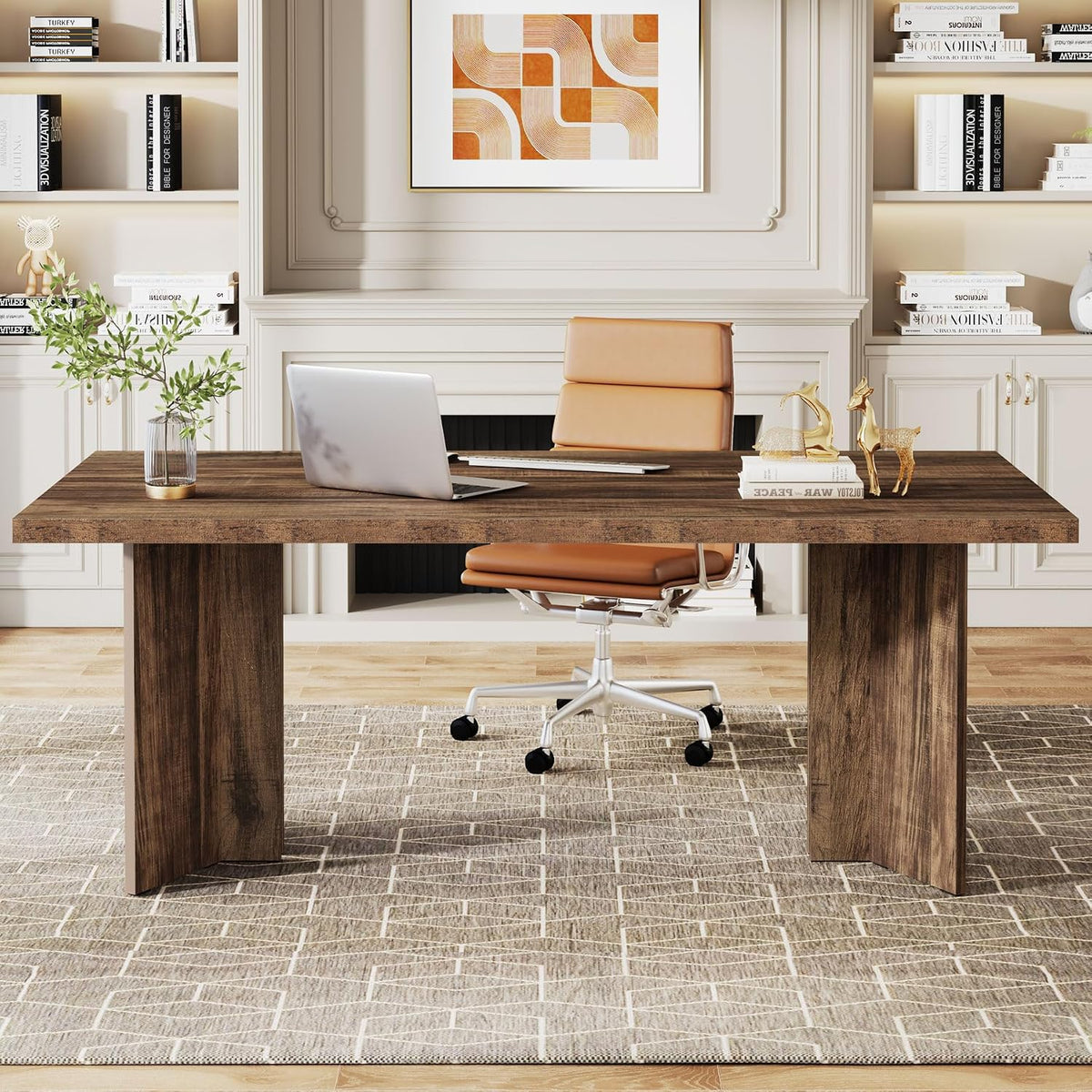 Tribesigns 63-inch Executive Desk, Vintage Office Computer Desk with Large Tabletop, Farmhouse Wood Writing Conference Table Workstation for Home Office, Study, Dark Brown