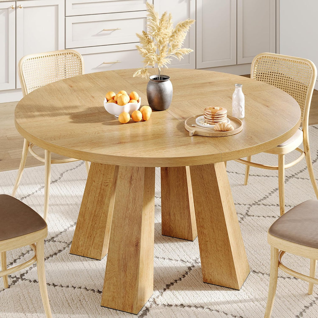 IDEALHOUSE 47" Round Dining Table for 4-6, Farmhouse Wood Kitchen Table