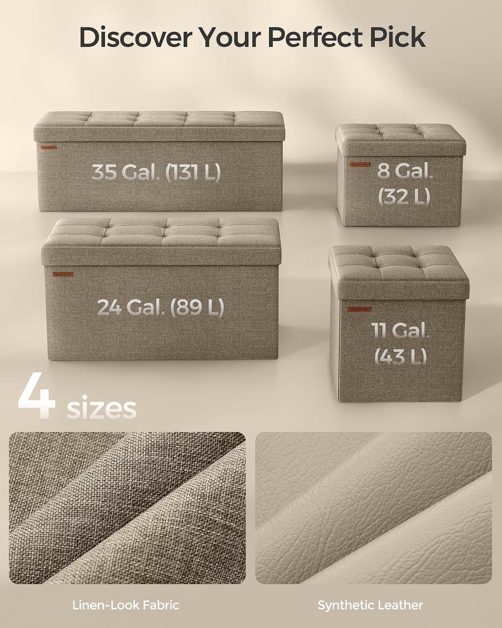 SONGMICS 43.3 Inches Folding Storage Ottoman Bench, Load 660 lb