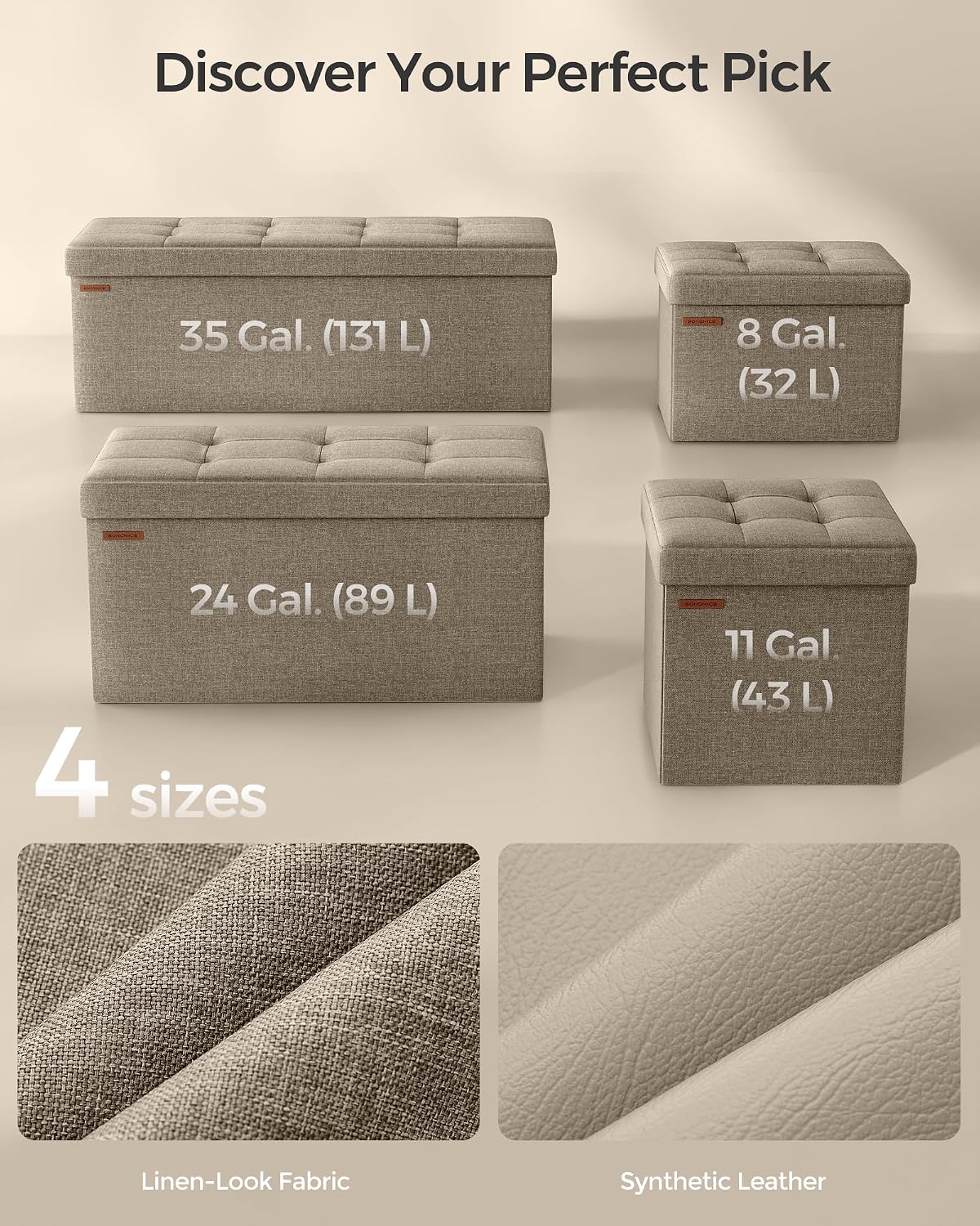 SONGMICS 43.3 Inches Folding Storage Ottoman Bench, Load 660 lb