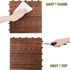 Acacia Wood Interlocking Deck Tiles, Patio & Backyard Tile, 12 in, 9 PCS