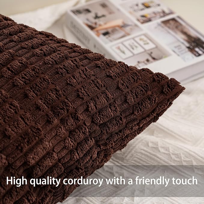 Pack of 2 Corduroy Decorative Throw Pillow Covers 12x20 Inch Soft Striped - Image 2