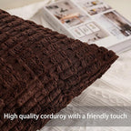 Pack of 2 Corduroy Decorative Throw Pillow Covers 16x16 Inch Soft Striped - Image 2