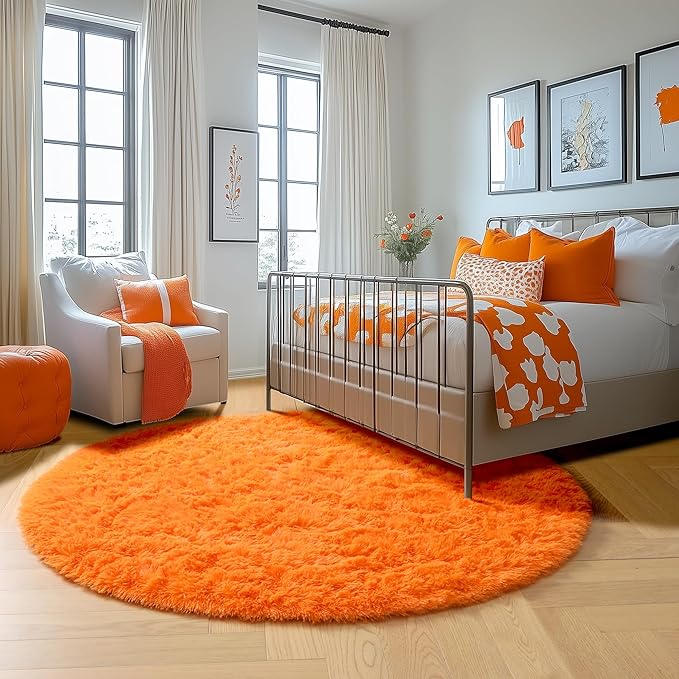 Amdrebio Orange Round Circle Rug 5Ft - Image 5