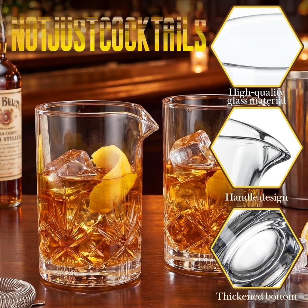 Hushee 4 Pcs Cocktail Mixing Glass 20oz Crystal Stirring Glass, Textured