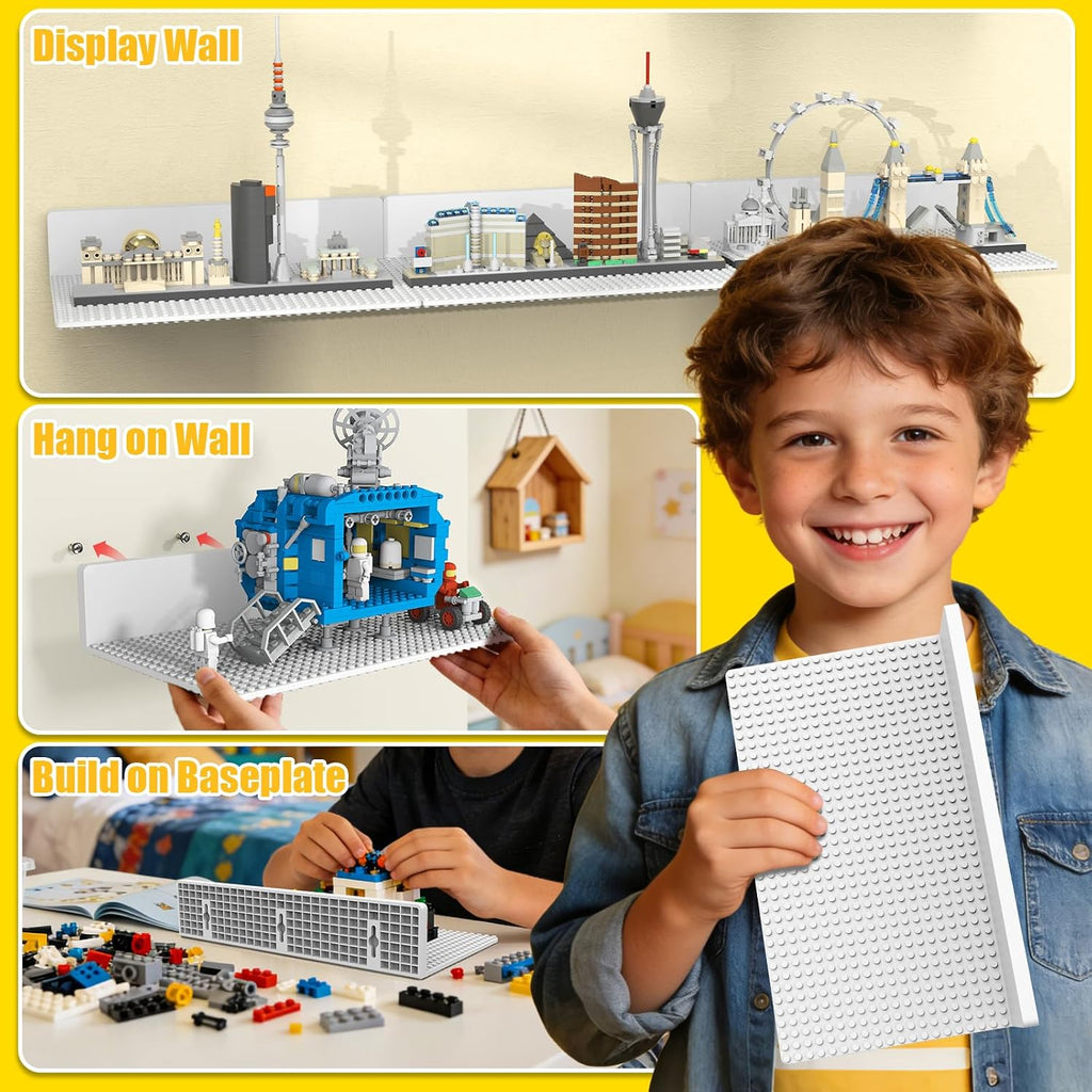 BlissBox 8-Pack Floating Shelves for Wall Compatible with Lego Bricks,White