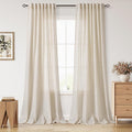 Cream Beige Linen 112 Inch Curtains by Nanspring