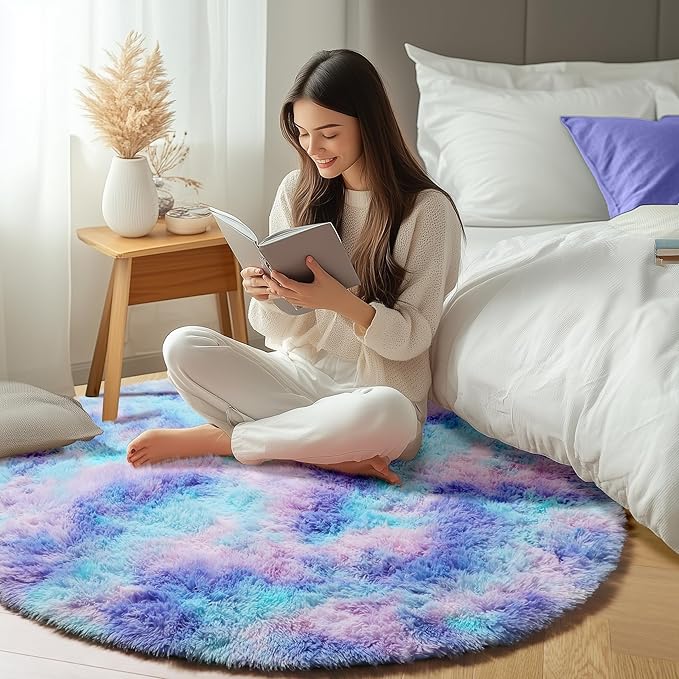 ONASAR Rainbow Round Area Rugs 6ft, Fluffy Soft Bedroom Circle Rug - Image 6