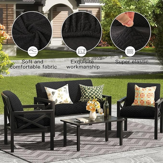 8Pcs Outdoor Cushion Covers, Patio Cushion Covers, Stretch Elastic Slipcovers - Image 4
