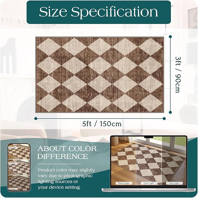 Brown Beige Checkered Entry Rug - Image 2