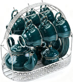 CHENP.HMC Coffee Mug Holder with Oval Drip Tray Vintage Lace Cutout Iron Coffee Cup Rack, Countertop Tea Cup Organizer Display Stand for Kitchen Coffee Bar Decor (Silver)