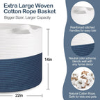 Extra Large Rope Basket, XXXL Woven Wicker Storage Basket, Kids Room Toy Storage Organizer and Storage, Dog Toy Stuffed Animal Basket Bins, Kids Room Playroom Organization(22" x 22" x 14")