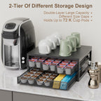 Coffee Pod Holder For Counter, 3 Pull-Out 72 K Cup Holder Drawer, Wooden Cafe Pods Storage Organizer with Sliding Drawers for Coffee Station, Home, Kitchen, Office, Dorm (Black)
