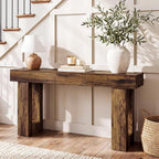 LITTLE TREE 63 Inches Long Sofa Table, Industrial Console Table for Entryway, Wooden Sofa Table for Living Room, Behind Couch Table, Rectangle Hallway Foyer Table for Entrance, Rustic Brown