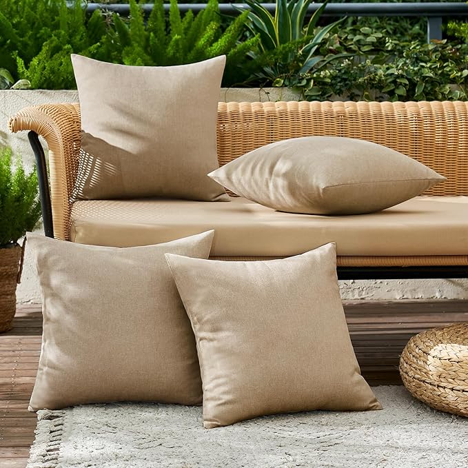 MIULEE Pack of 4 Decorative Outdoor Throw Pillow Covers Linen Waterproof Pillow - Image 3