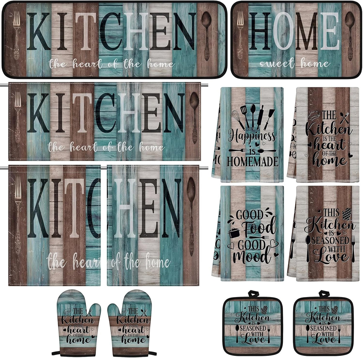 Britimes Kitchen Decor Sets, 13 Pack, Farmhouse Teal Turquoise