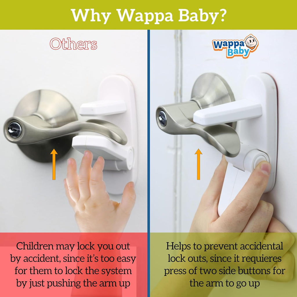 Door Lever Locks (4 Pack) - Prevents Toddlers from Opening Doors - Durable ABS with 3M Adhesive - Easy One-Hand Operation for Adults, No Tools Needed