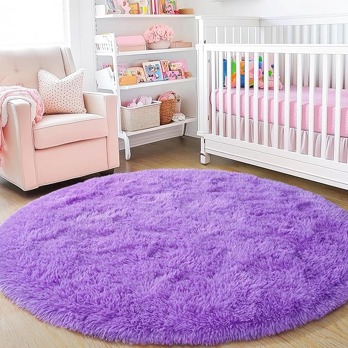3'x3' Purple Round Rug for Bedroom, Ultra Soft Fluffy Circle Rug for Kids Girls - Image 8