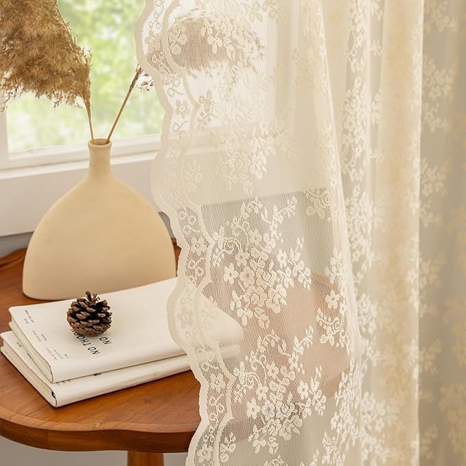 YJ YANJUN Vintage Lace Curtains-Victorian Floral Sheer 80 inch Long Curtains - Image 4