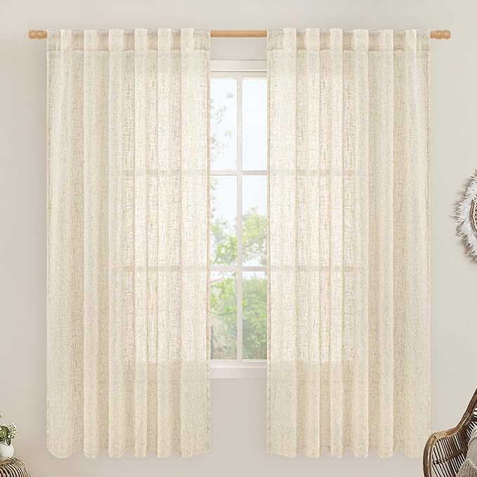 LAMIT Beige Linen Curtains 72 Inches Long 2 Panels by LAMIT