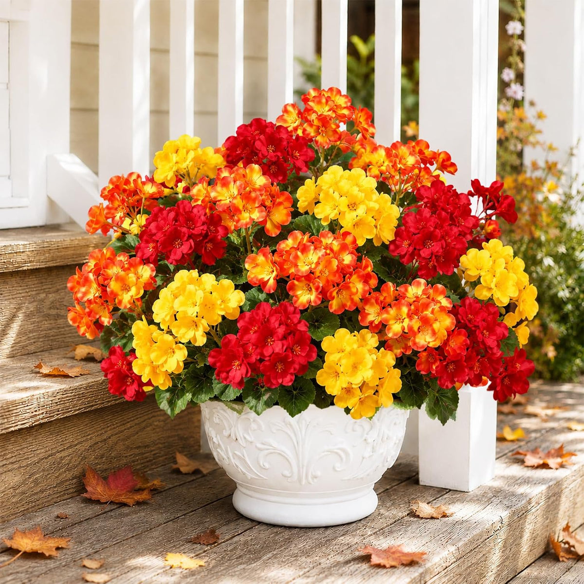 DULEFUN 6Pcs Fall Fake Geraniums Artificial Flowers, Real Faux Flowers