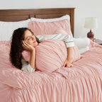 Andency Ruched Blush Pink King Comforter Set, Boho Ruffle Bedding 3 Pieces