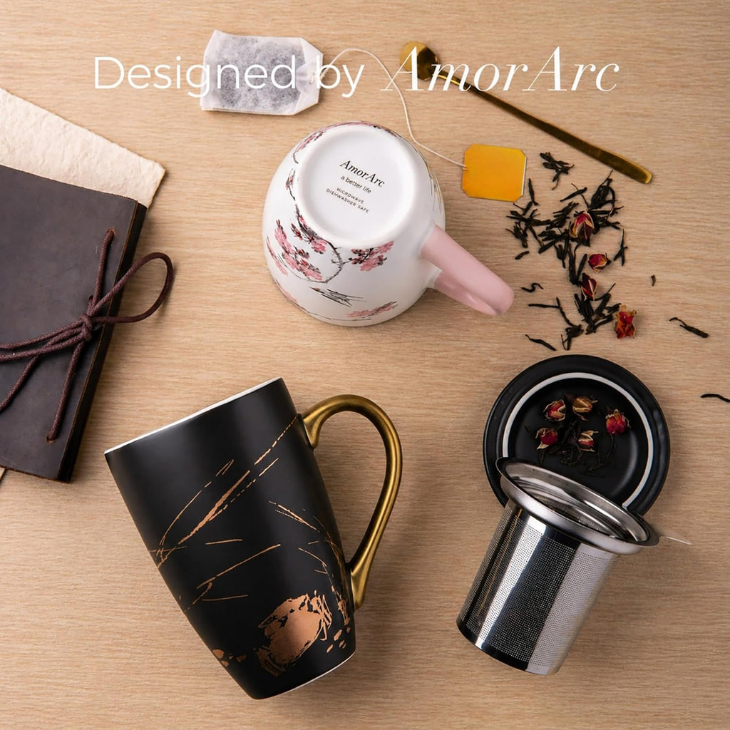 AmorArc Tea Cup With Infuser and Lid, 18oz Loose Leaf Tea Mug With Steeper