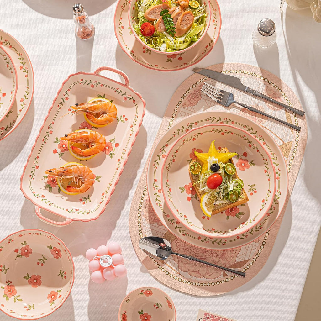 Ceramic Dinnerware Set, Series Kavara Ⅱ, (Pink Peach Blossom)