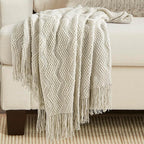 BOURINA Beige Throw Blanket 50x60 Inches Throw Textured Solid Soft Ripple - Image 5