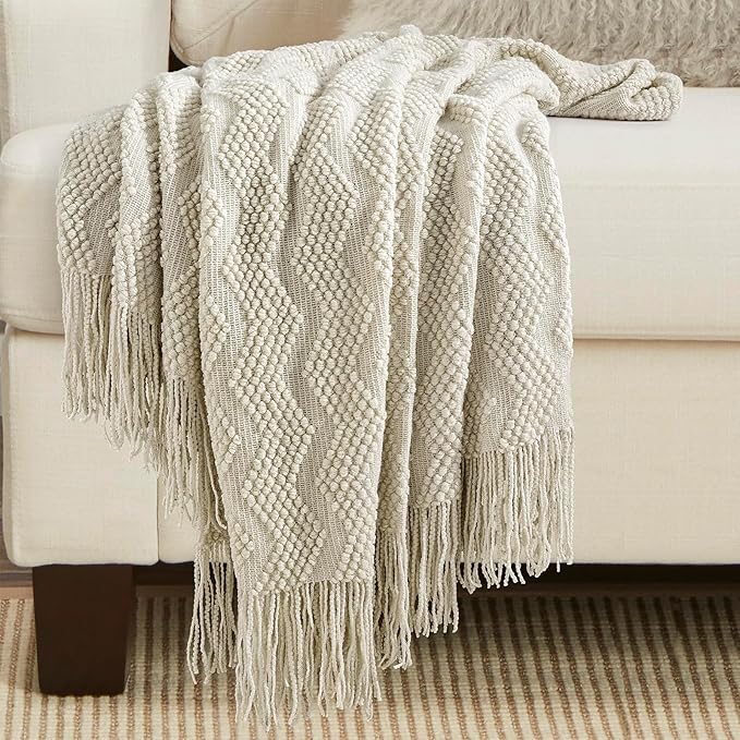 BOURINA Beige Throw Blanket 50x60 Inches Throw Textured Solid Soft Ripple - Image 5