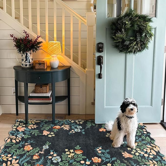 Black Floral Entry Rug - Image 8