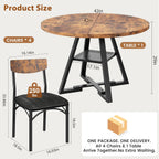 Dining Table Set for 4,Kitchen Table and Chairs for 4, Round Dining Room Table with Upholstered Chairs, 5 Piece Space Saving Circle Wood Kitchen & Dining Room Dinner Dinette Table Set (Vintage, 42In)