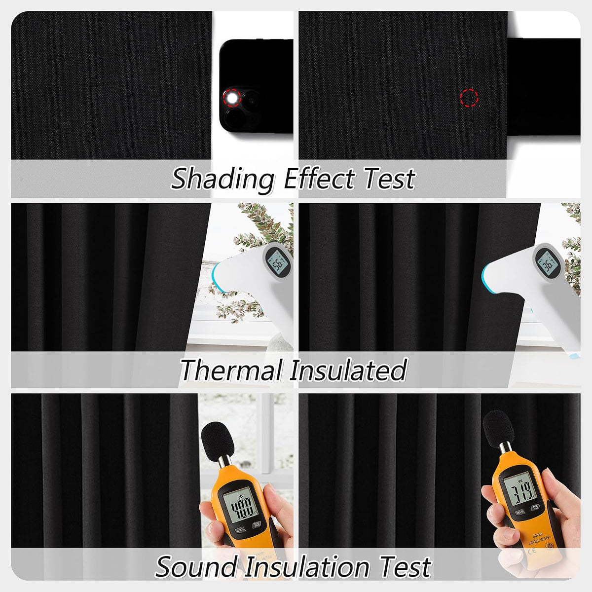 Guken Extra Long 100% Blackout Black Linen Curtains 102 Inches for Bedroom