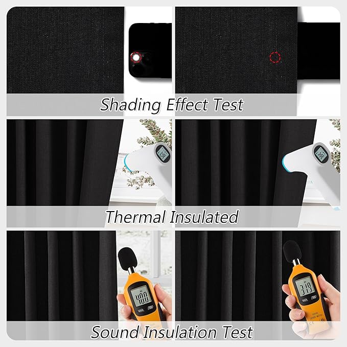 Guken Black 100% Blackout Curtains 90 Inch Length 2 Panels Set - Image 5