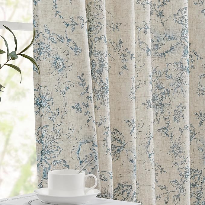 jinchan Lined Linen Blend Curtain Floral Curtains - Image 7