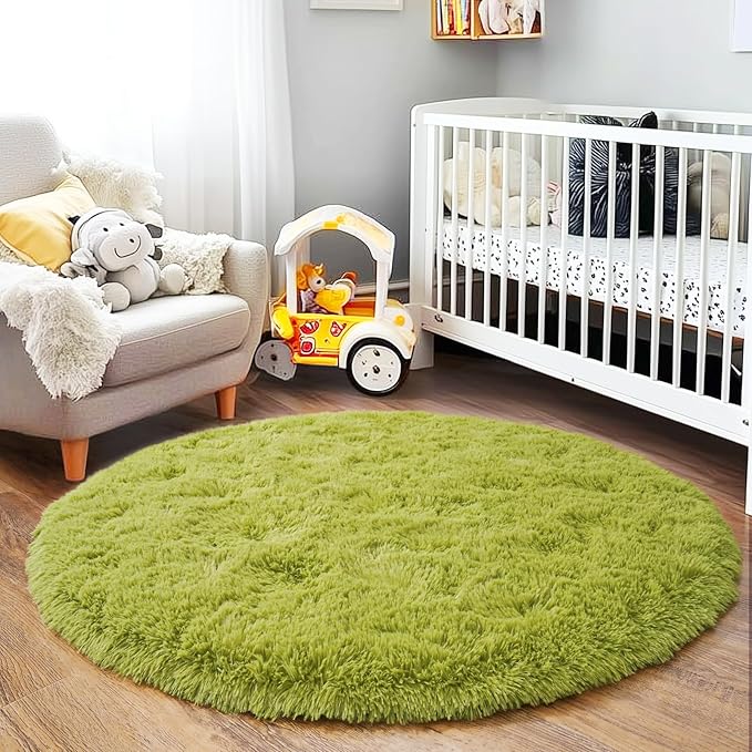 5'x5' Grass Green Round Rug for Bedroom, Ultra Soft Fluffy Circle Rug for Kids - Image 8