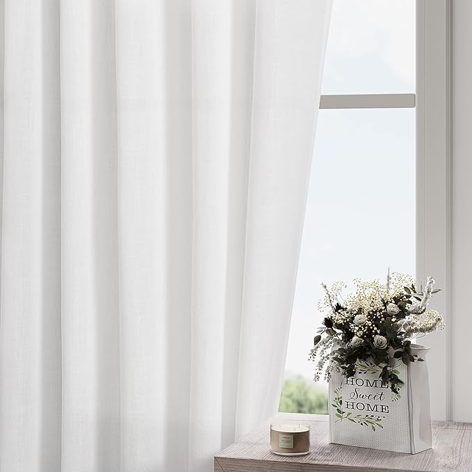 Nanspring White Linen Curtains 168 Inches Long Back Tab Extra Long Curtains - Image 3