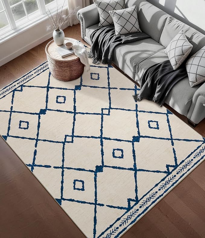 YIHOUSE Boho 5x7 Area Rugs for Living Room, Western Beige and Blue Rug by YIHOUSE