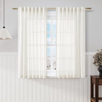 Beige White Kitchen Cafe Sheer Curtains 54 Inch Long 2 Panel Back Tab Linen by Nanspring
